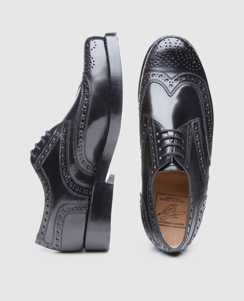 Heinrich Dinkelacker**RIO** フルブローグ C**Cordovan**Black Budapest men's shoe made of Shell Cordovan – Heinrich